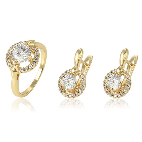 Jewelry - Round Cut CZ Earrings&Ring 18KGP Set